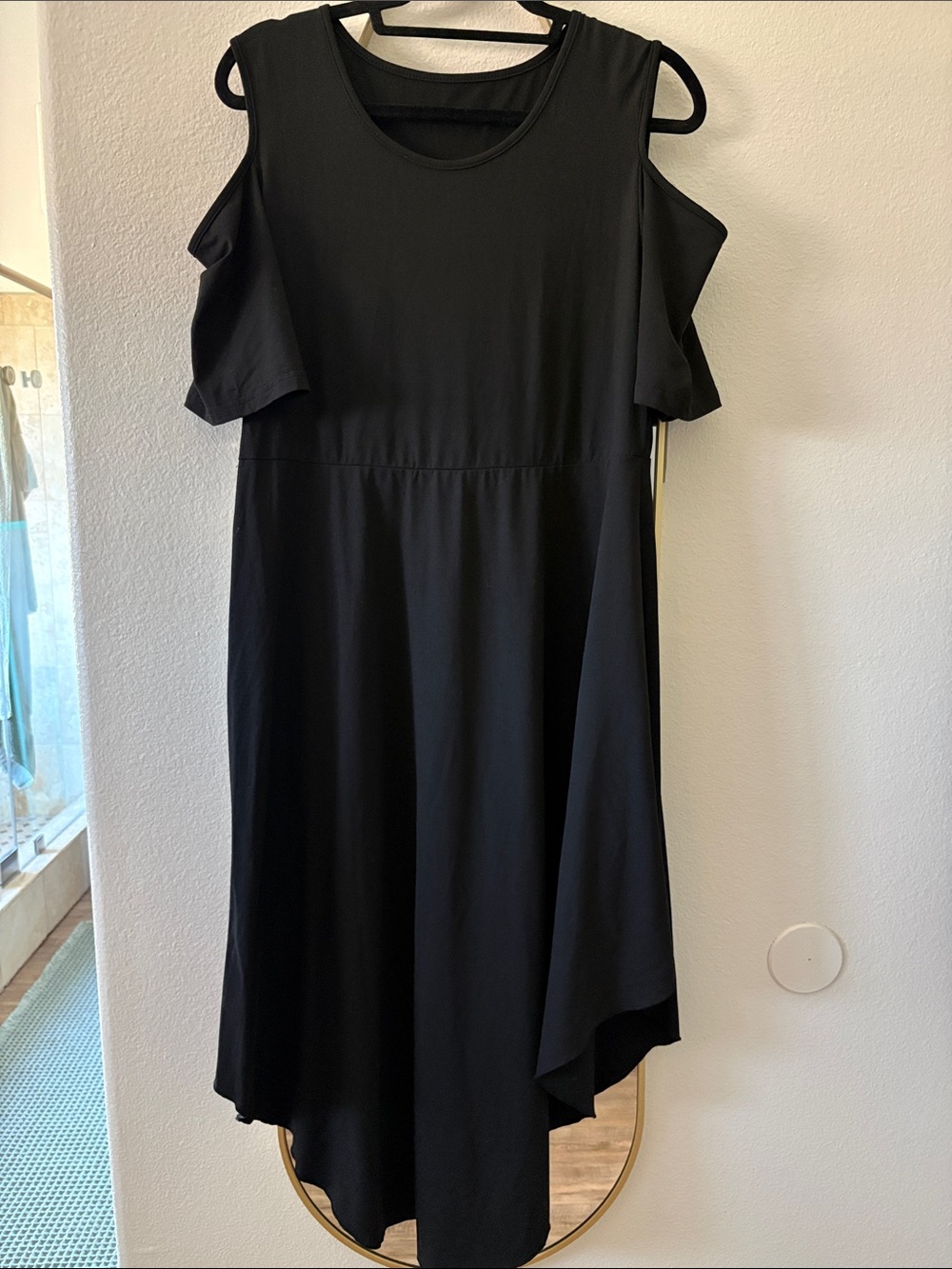 SHEIN Black Asymmetrical super soft Cold-Shoulder Midi Dress